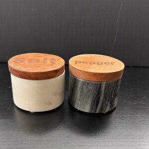 Marble Salt and Pepper Containers With Wooden Lids 2.5” x 2.25”